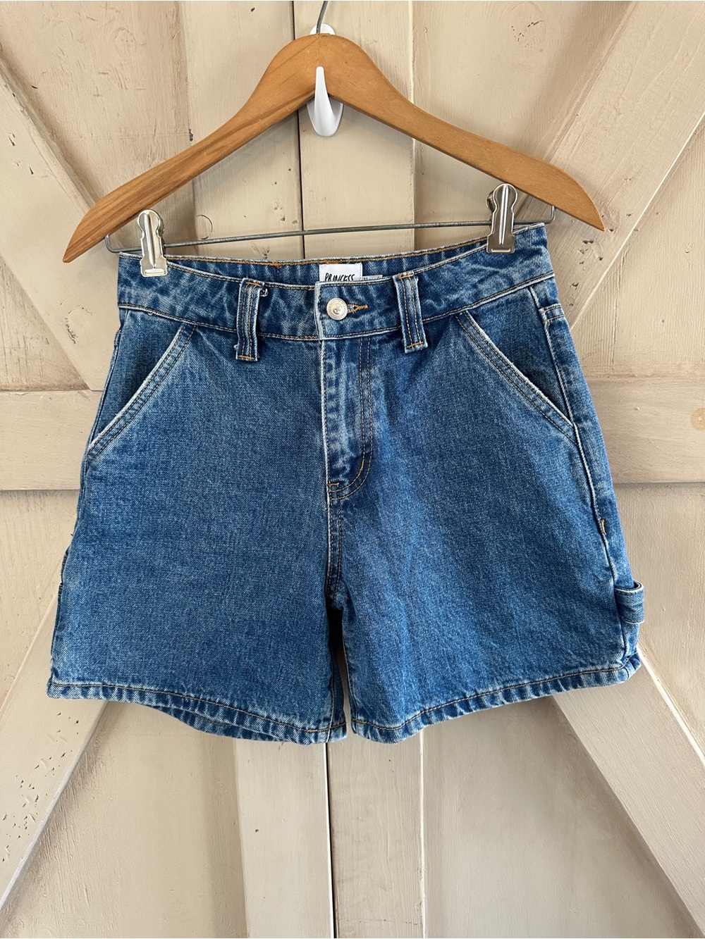 Princess Polly Denim Carpenter Shorts Size 2 Medium Wash High Rise